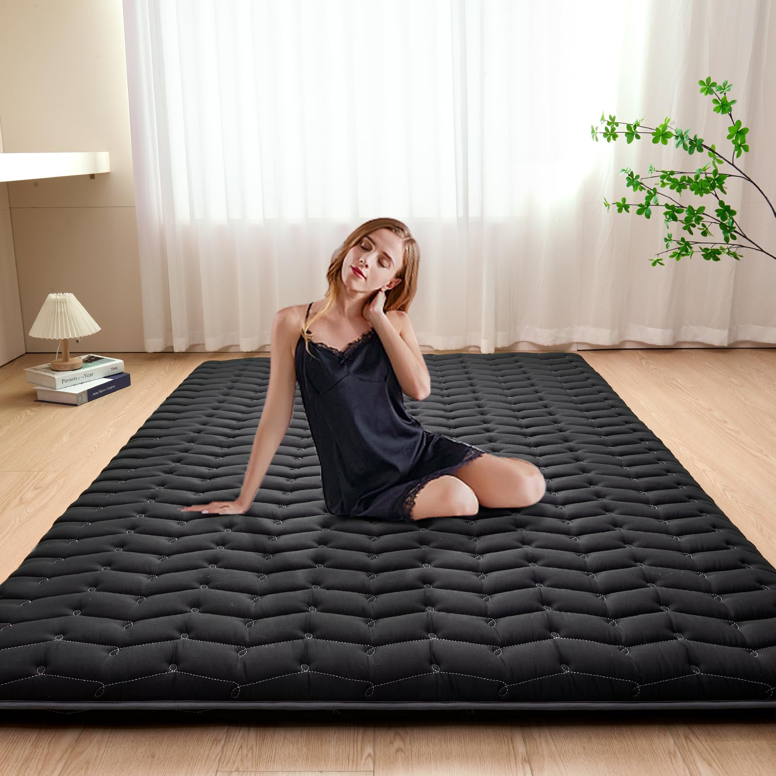 Premium Foam 3.2" Thick Japanese Futon Floor Mattress - Queen Size 60"x80" 100% High-Density Foam,Comfortable Sleeping Pad,Tatami Mat for Dorm,Bedroom
