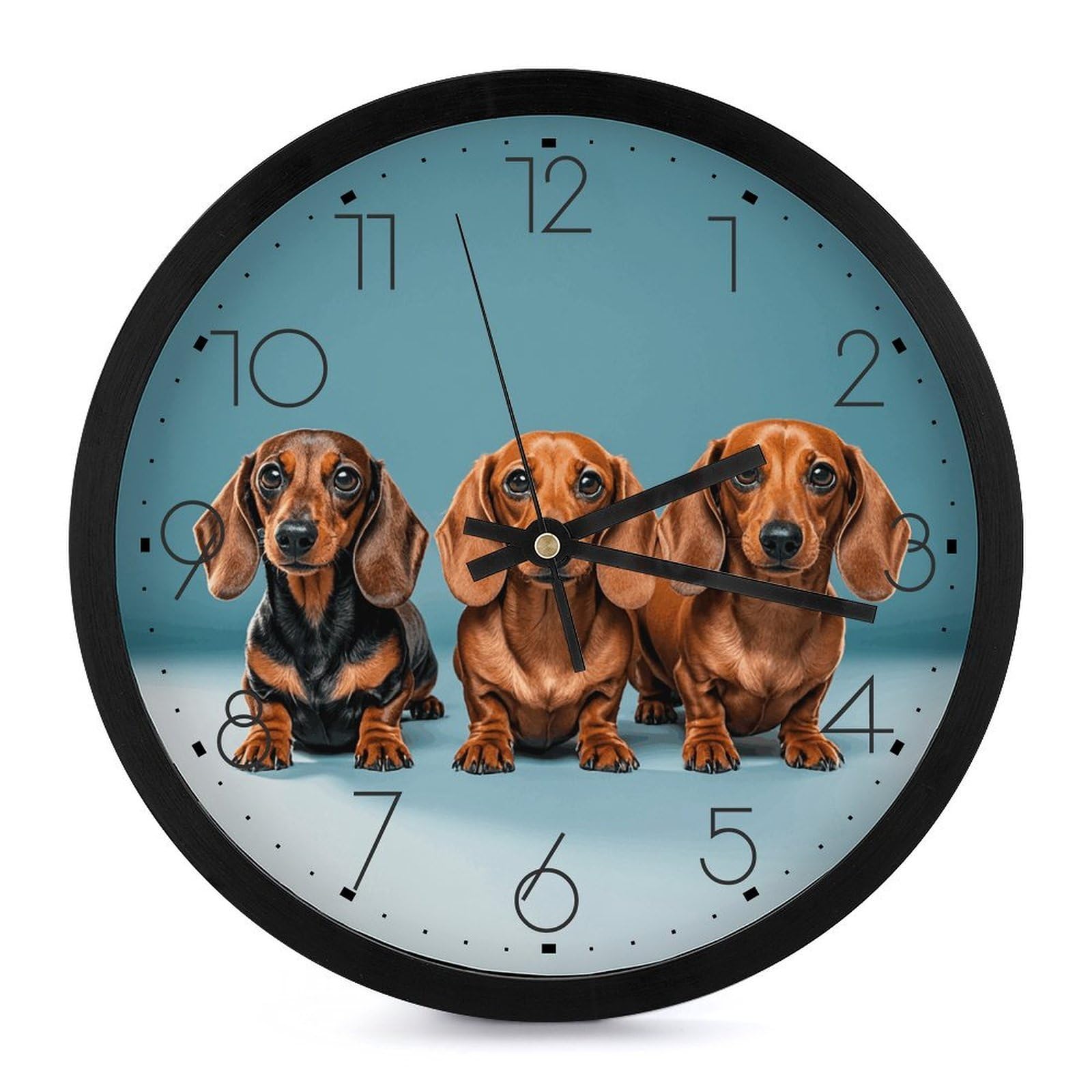 Horloge ronde teckel noire à piles pour un bureau moderne et silencieux