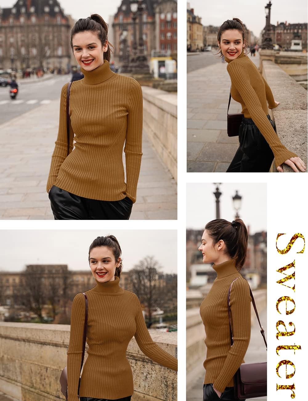 v28 Turtleneck Ribbed Sweaters for Women Cute Sexy Knitted Warm Fitted Sweater - Image 4