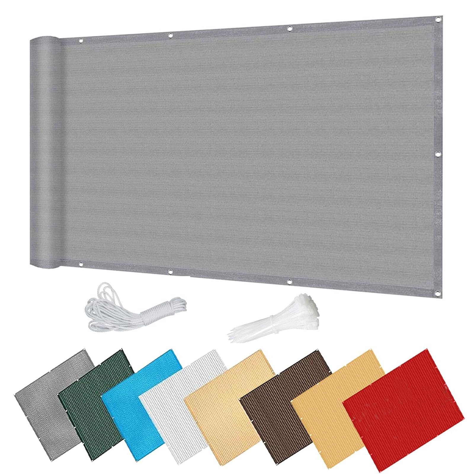 Brise vue balcon 105x350 cm en HDPE gris avec oeillets pour occultation extérieure