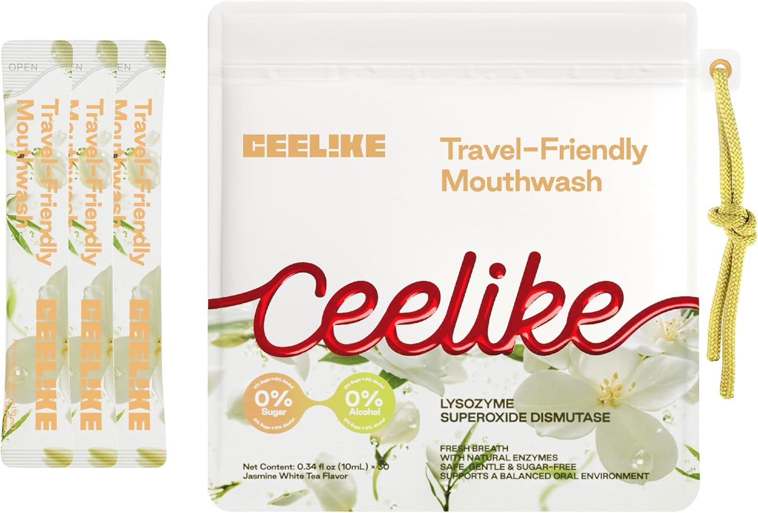 PocketPaks Mouthwash Strips - Portable Pocket-Sized Oral Care Mouth Freshener, Alcohol-Free, Keep Fresh Anytime, 30 Individual Disposable Mouthwash Packs (Jasmine White Tea)