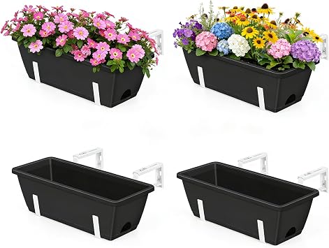 Railing Planter Box 4 Pack Hanging Balcony Planters with Adjustable Bracket