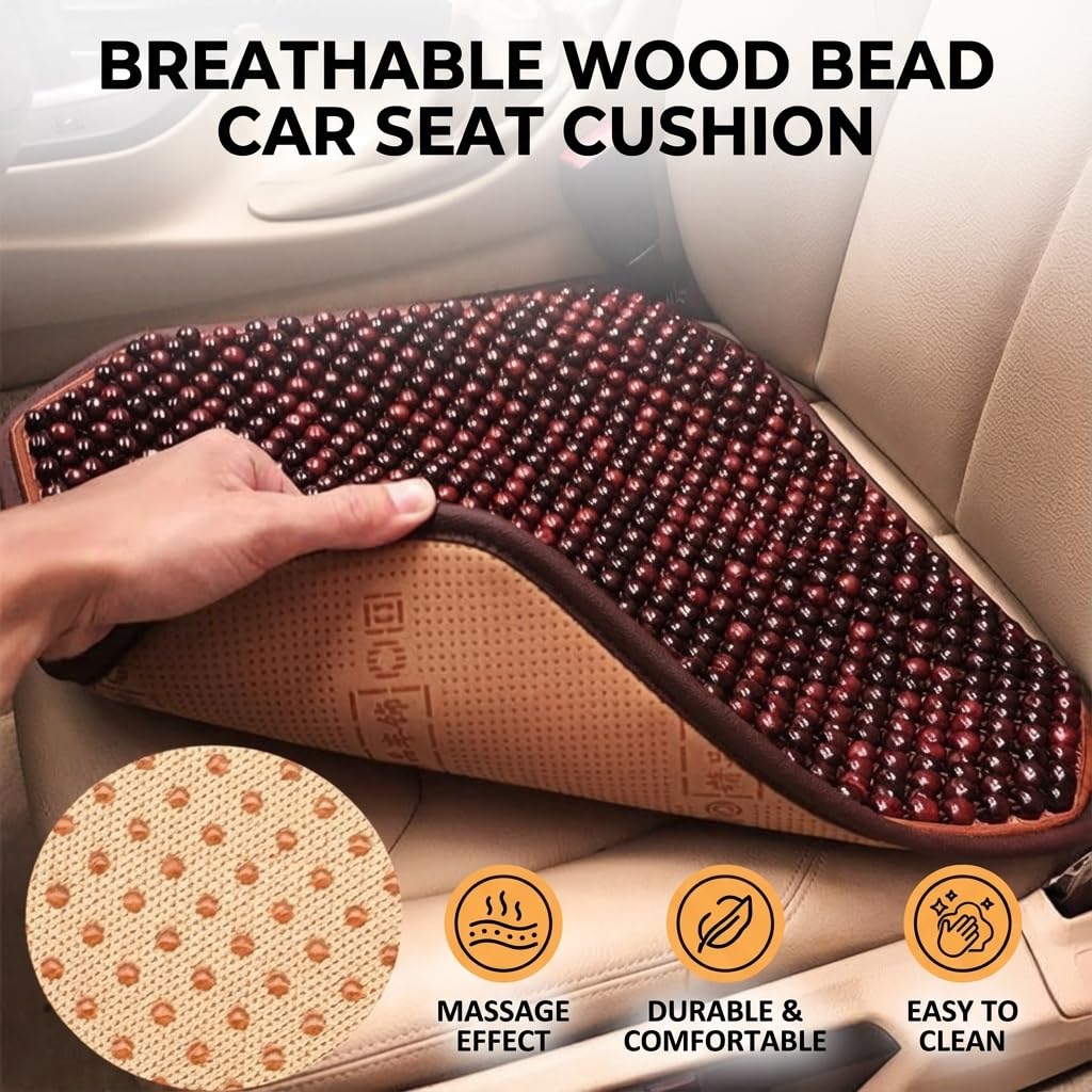 Housse de siège en perles de bois pour voiture/van/Taix - 45 x 45 cm - Coussin rafraîchissant pour siège de voiture - Pour voiture, maison, bureau