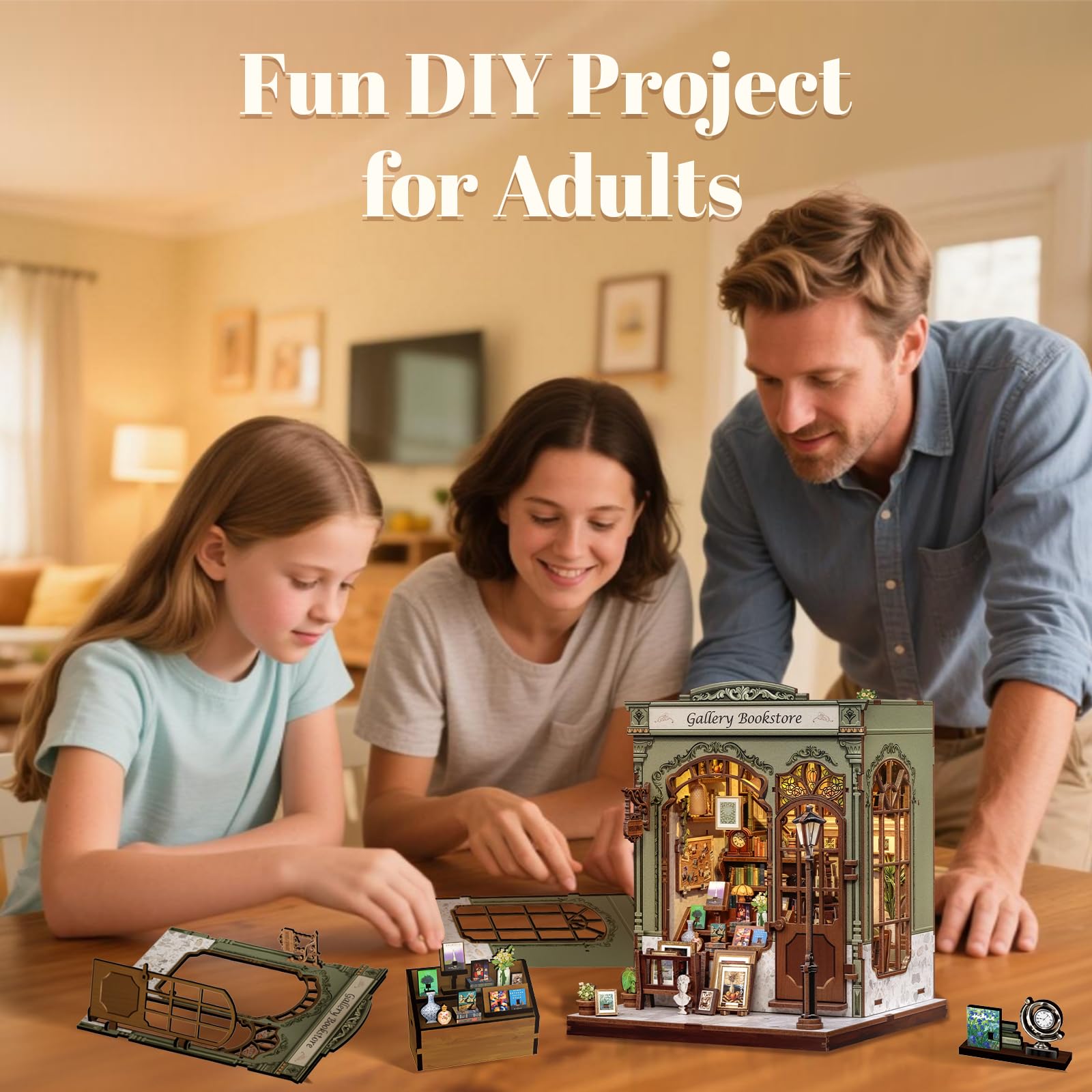 Fsolis Book Nook Kit fai da te – Kit di bricolage – Diorama in miniatura per libreria come scrivania e decorazione della stanza | Modello in legno 3D da costruire, regalo personalizzato per adulti e