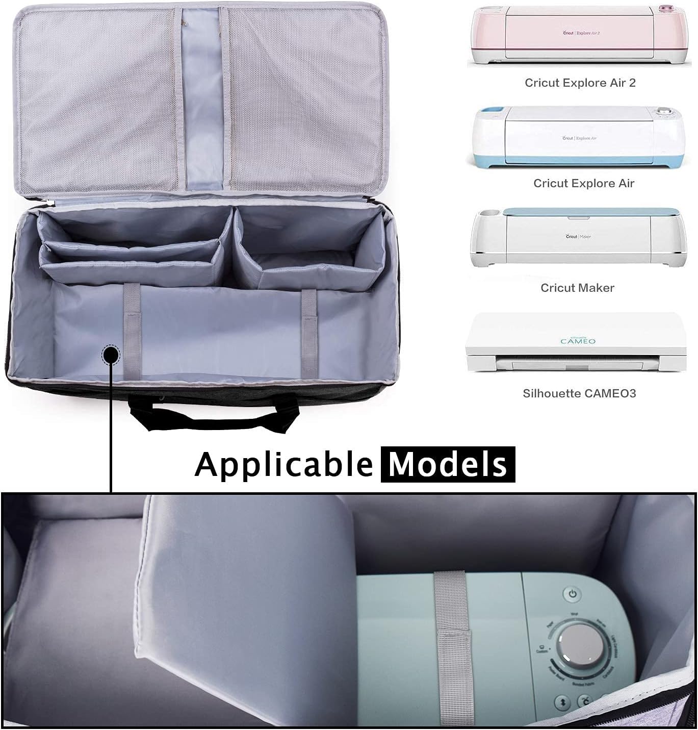 Carrying Case for Die-Cut Machine and Cricut Easy Press(9 x 9 inches), Cricut Maker, Lightweight Tote Bag for Cricut Machine and Accessories, Fixable Straps Style(Bag Only) (grey2)