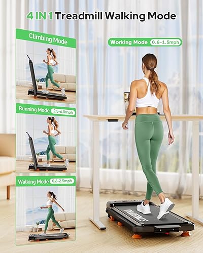 Miniatura 5 de Walking Pad Treadmill with 12% Incline & Dual LED Display, 4 in 1 Walking Pad with Handle Bar, 3.5HP Foldable Under Desk Treadmill, Portable