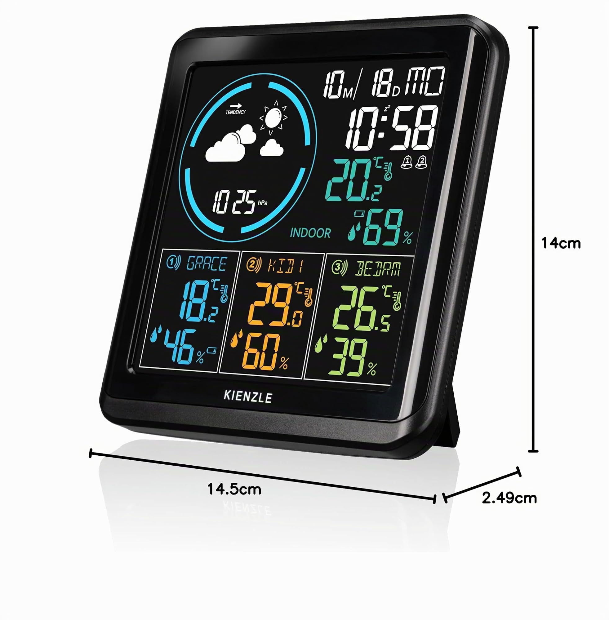 Kienzle Station météo radio avec 3 capteurs extérieurs thermomètre hygromètre baromètre horloge réveil DCF