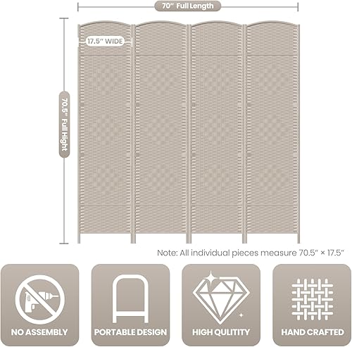 Miniatura 3 de Divisor de habitación de 4 paneles, pantalla de privacidad plegable de 6 pies, divisor de pared de panel plegable extra ancho con divisor de pared