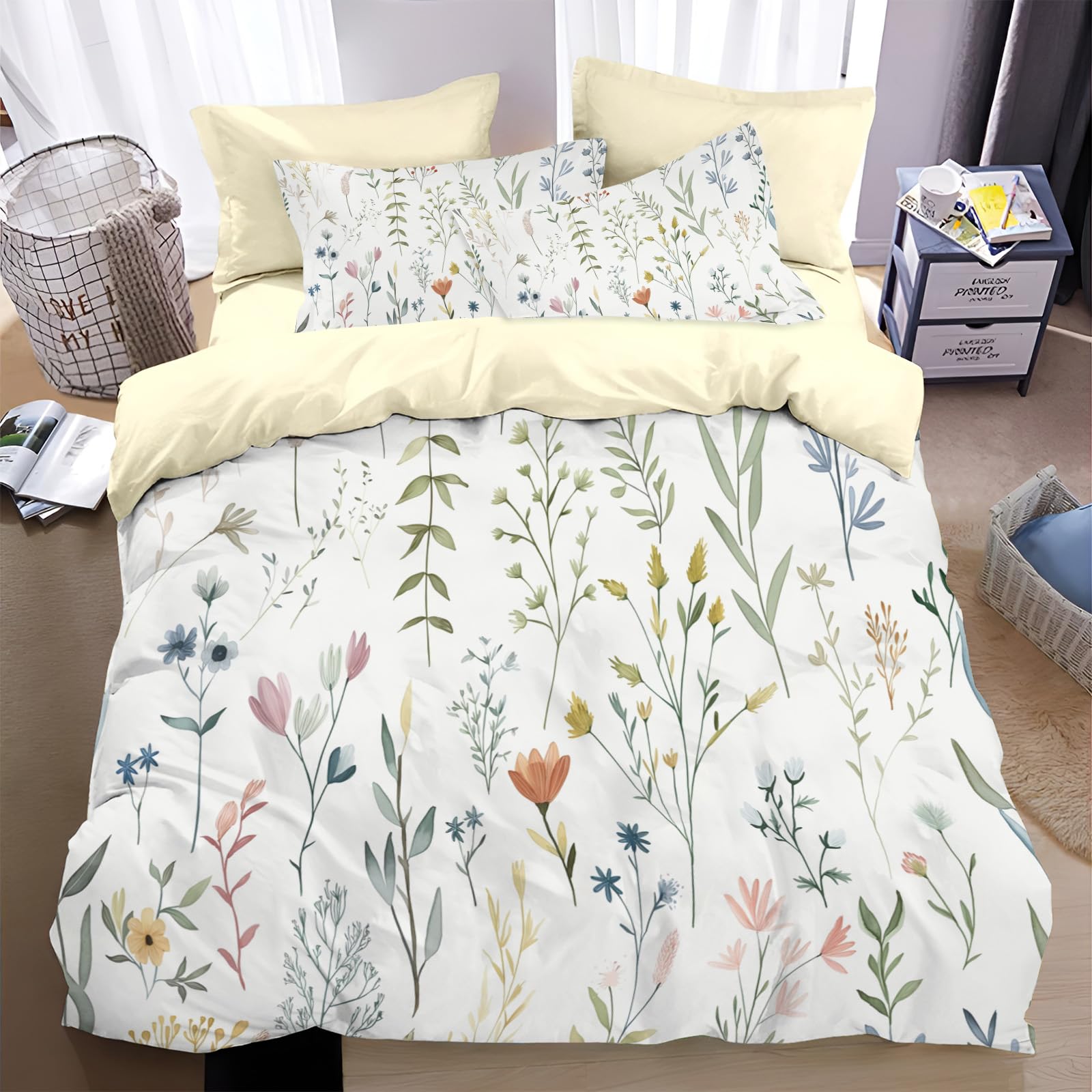 Housse de Couette 200x200 Fleurs Beiges pour des Nuits Adulte Cosy