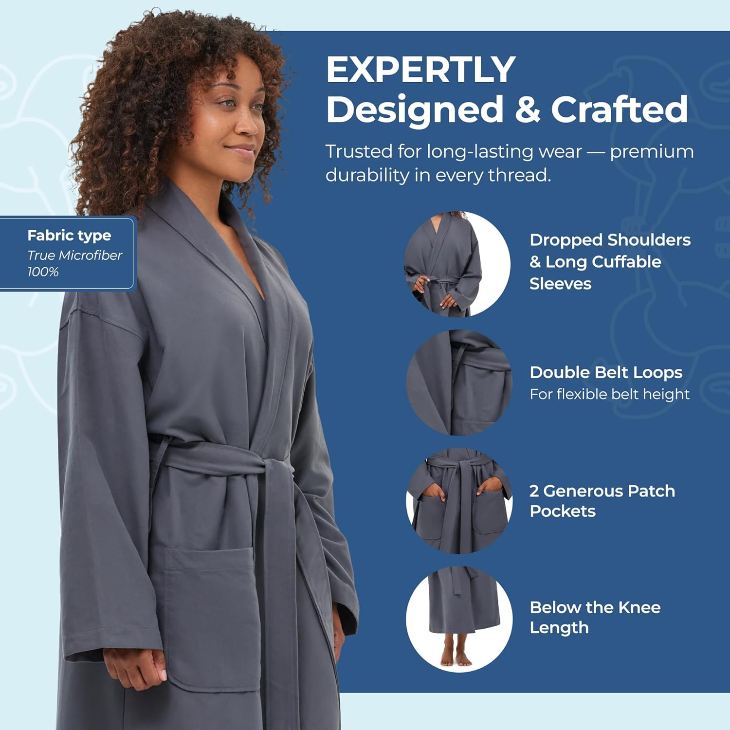 Monarch Unisex Chamois Microfiber Shawl Hotel Robe – Soft Lightweight Fabric, Generously Sized Hotel & Spa Robe with Pockets - Image 4