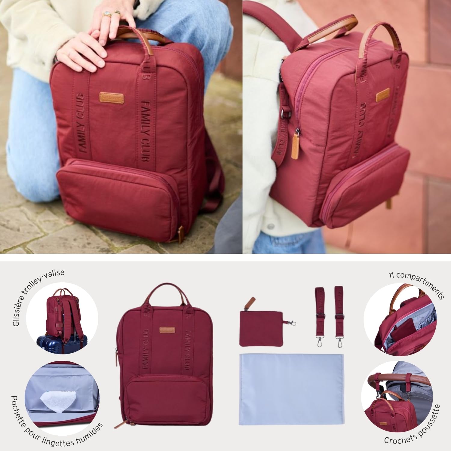 CHILDHOME Mommy Bag Sac à Langer Grande Contenance Tapis à Langer Bandoulière Ajustable Compartimenté Poche Isotherme Passage pour Valise Urban Anthracite