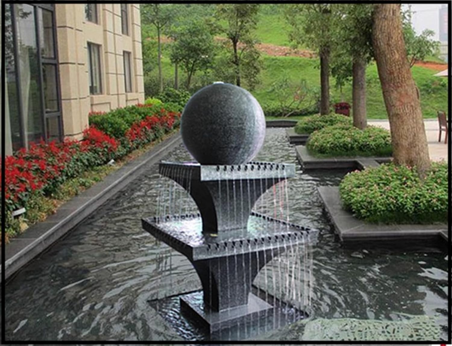 Illuminated Spherical Water Fountain – Modern Water Feature with LED Lights and Waterfall, Indoor/Outdoor Décor(#E)