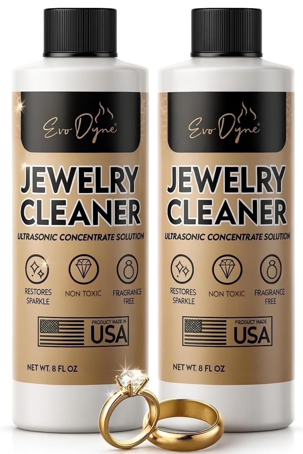 Evo DyneUltrasonic Jewelry Cleaner Solution (16oz) Concentrated Jewelry Cleaner for Diamonds, Gold, Silver & More | Compatible with Ultrasonic Machine (s) - Made in USA