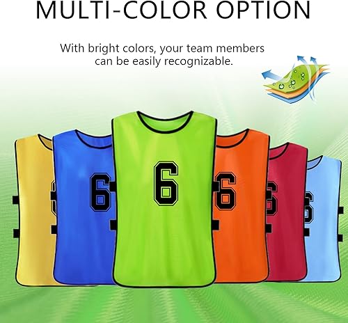 Miniatura 6 de brooman Scrimmage - Chaleco de entrenamiento para niños, jóvenes y adultos, camiseta de práctica de fútbol atlético (12 y 24 unidades)