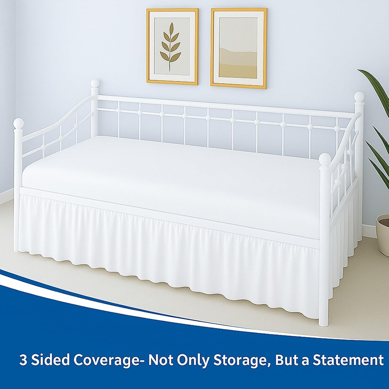 Daybed Skirt with Split Corners Twin - Daybed Dust Ruffle Split Corners 16 inch Drop - Bed Skirts for Day beds - Microfiber Bed Sofa Daybed Skirt for Living Room Guest Room - White Daybed Skirt