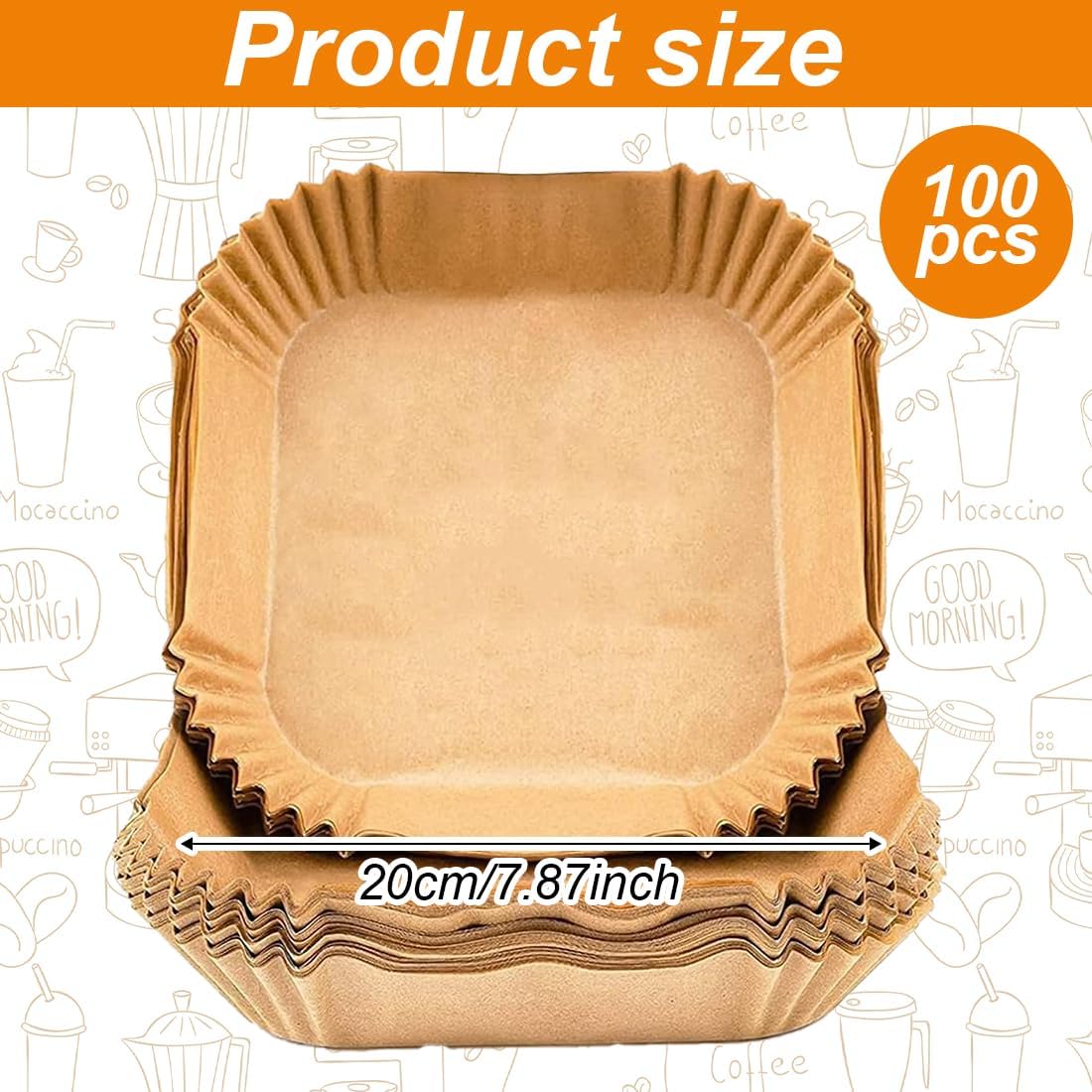 100 Pcs Air Fryer Oven Paper 100 Units 20-16cm Square Oven Safe 5 to 8 Litres Air Fryer Paper Certified Food Grade BPA Free, FDA and LFGB image 4
