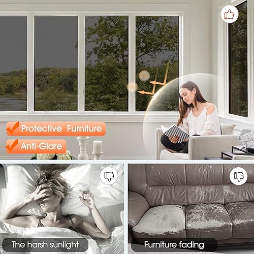 Miniatura 6 de Viseeko Tinte para ventana del hogar, película de privacidad para ventanas del hogar, película unidireccional reflectante, no reflectante, película