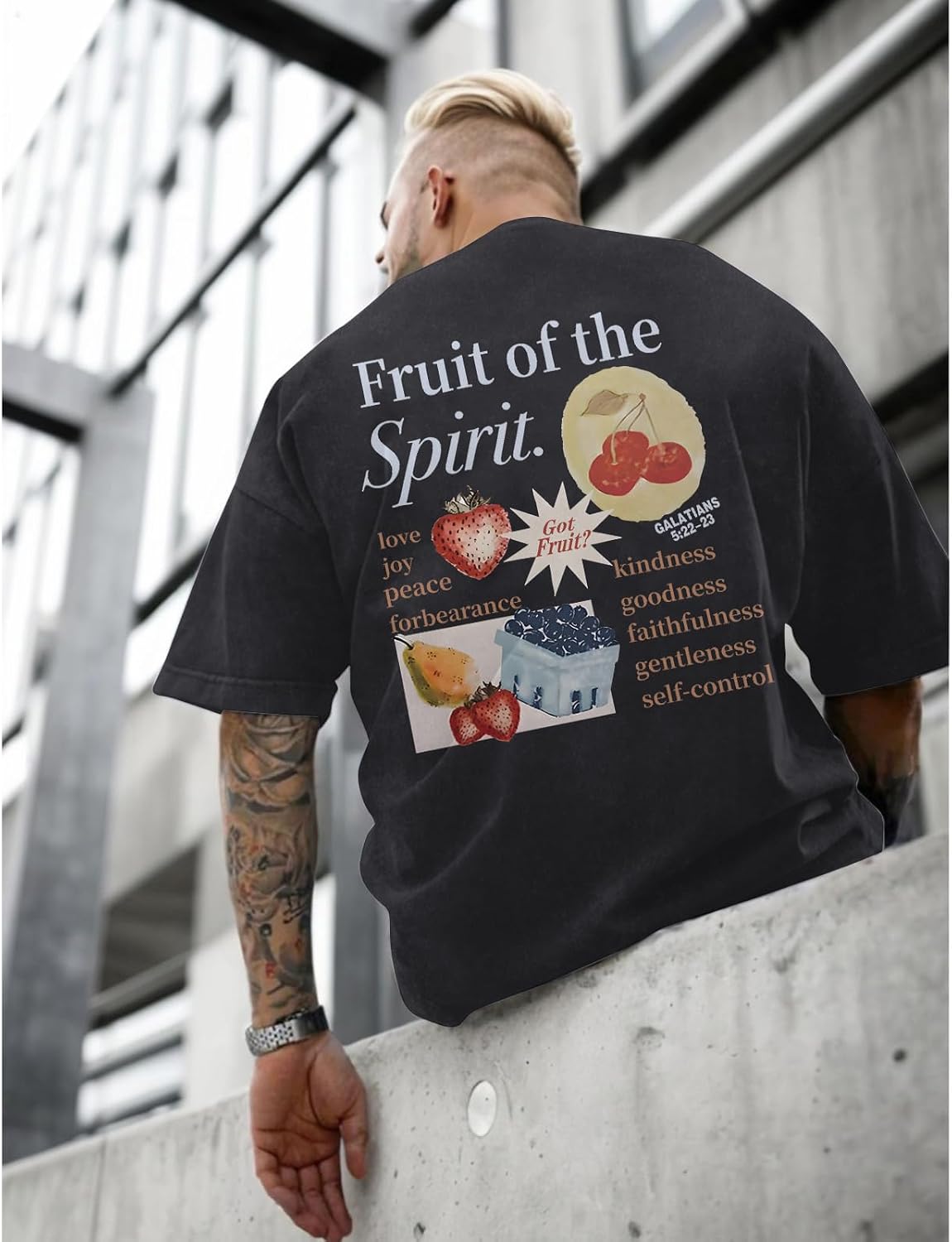 Christian Fruit of The Spirit Shirt for Men Jesus Religious Shirts Oversized Graphic Tees Acid Wash God T-Shirt Tops