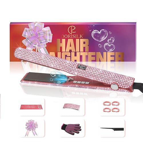 Miniatura 2 de DORISILK Plancha y rizadora profesional 2 en 1, plancha plana con diamantes de imitación, plancha plana de titanio, alta temperatura, 480 F,