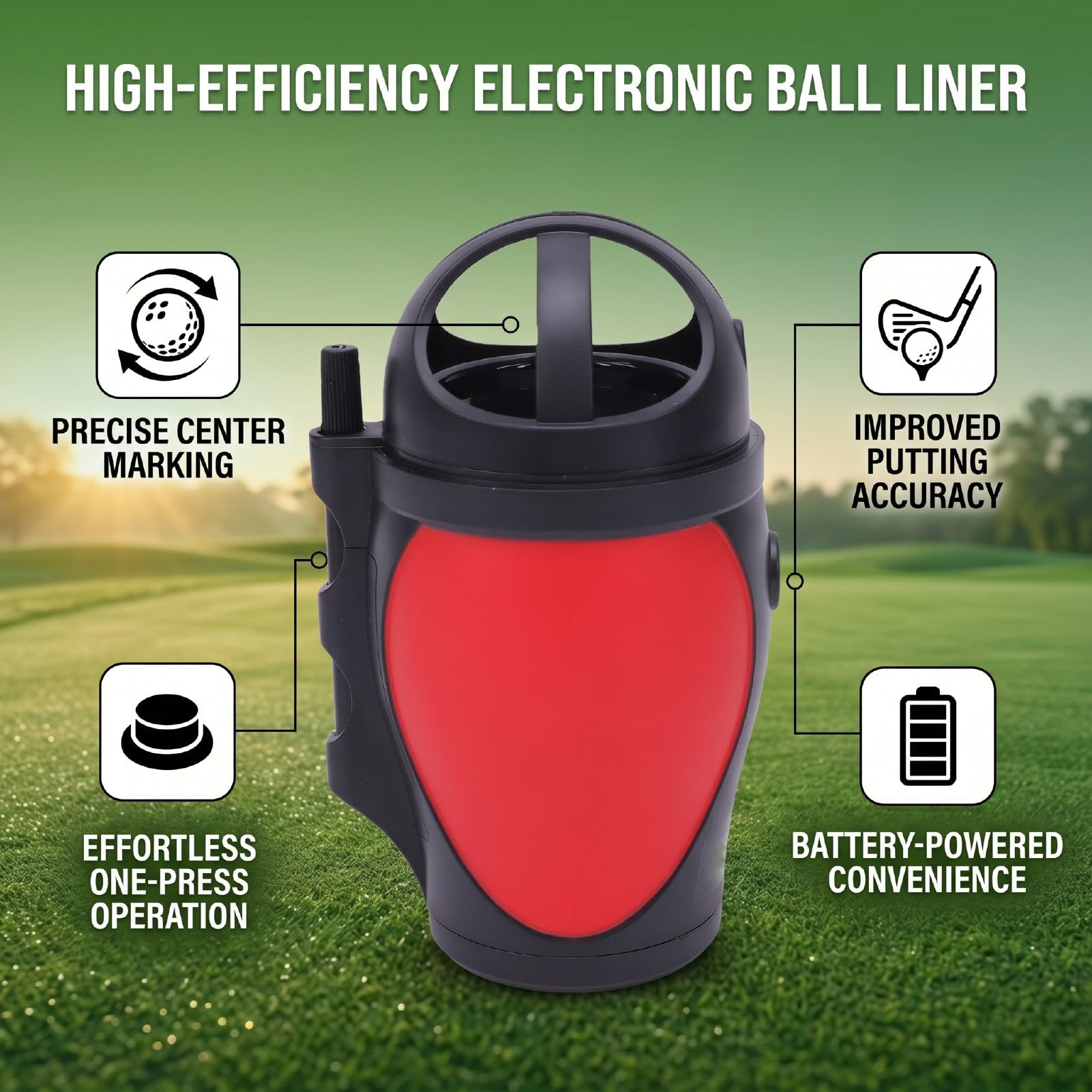 Luocute Ball-Linienmarkierer, Elektronischer Ball-Liner mit 10000 U/min und 3 Farbstiften für Golf-Ausrichtungsmarkierungen, Golfball-Markierungs-Ausrichtungswerkzeug-Set