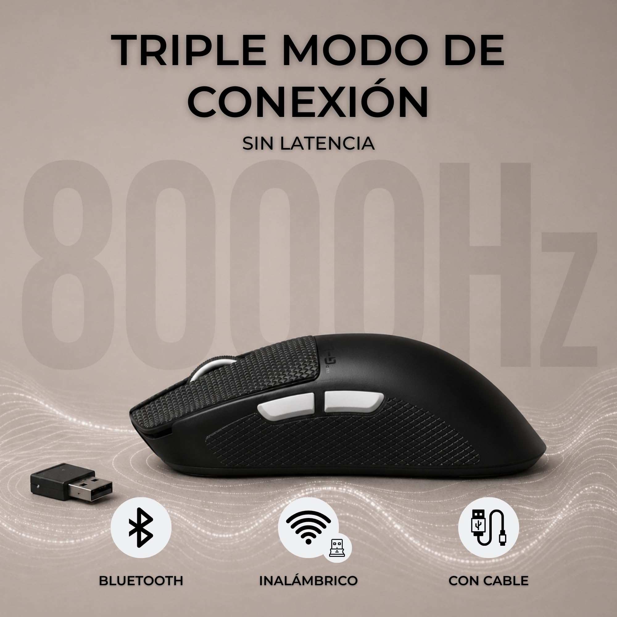 The G-Lab Kult Elite M150 - Raton Gaming Ultra Reactivo, Captor Óptico PixArt 3950, 30.000 DPI, 8.000 Hz, Patines PTFE - Raton inalambrico Triple Modo 2.4 GHz/BT/Cable con Software, 2 Baterías y Grips