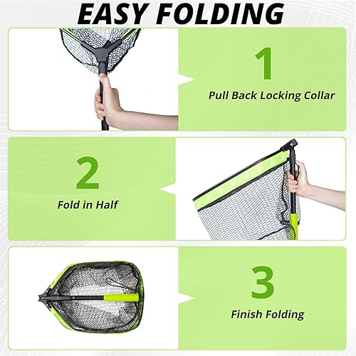 Miniatura 6 de Red de aterrizaje de pesca flotable: red de pesca plegable de aleación de aluminio, red de polietileno recubierta de goma, red ligera apta para