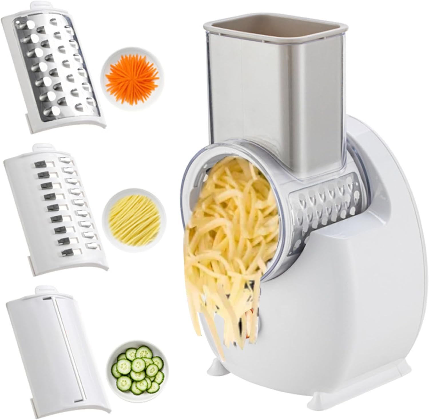 Electric Cheese Grater Detachable Automatic Cheese Grater with 3 Different Shapes Blades USB Rechargeable for Fruits, Vegetables Electric, Automatic