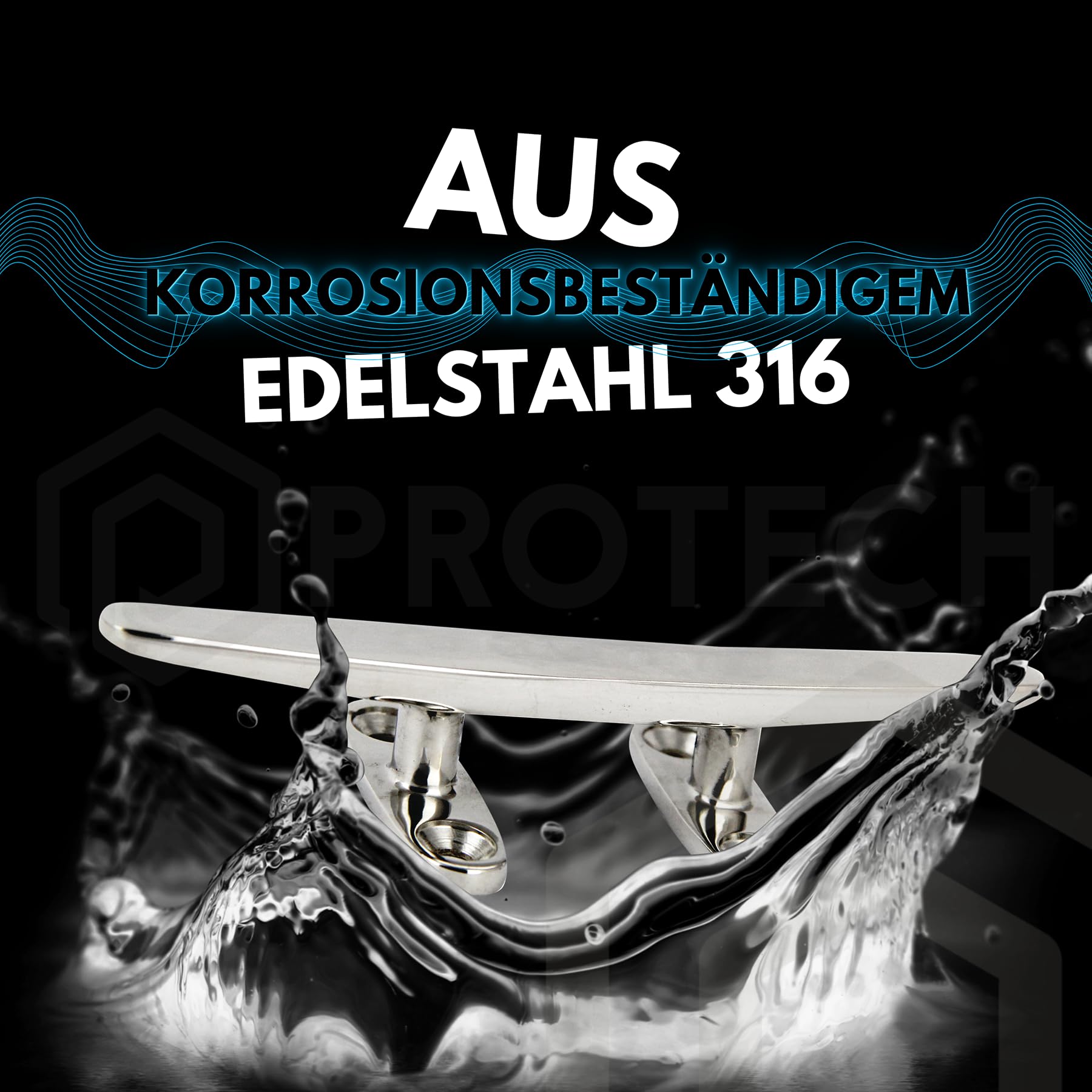 PROTECH 2 Stück Bootsklampe flach 4 löcher 250mm aus rostfreier Edelstahl A4 Festmacher V4A Klampen für Boot AISI 316 Belegklampen