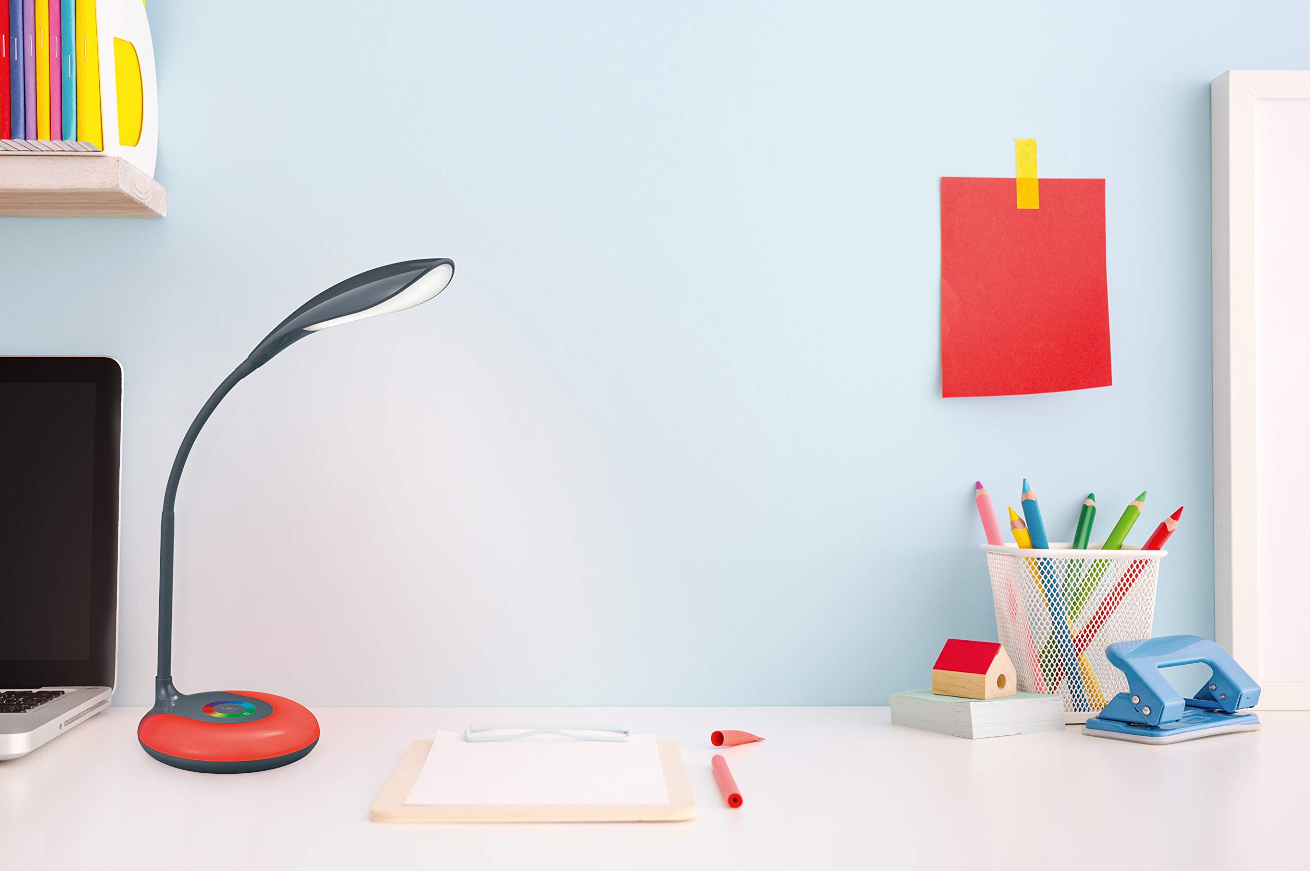 Flexible Schreibtischleuchte KRAIT in Anthrazit mit Touch Dimmer, USB Anschluß + RGB Farbwechsler