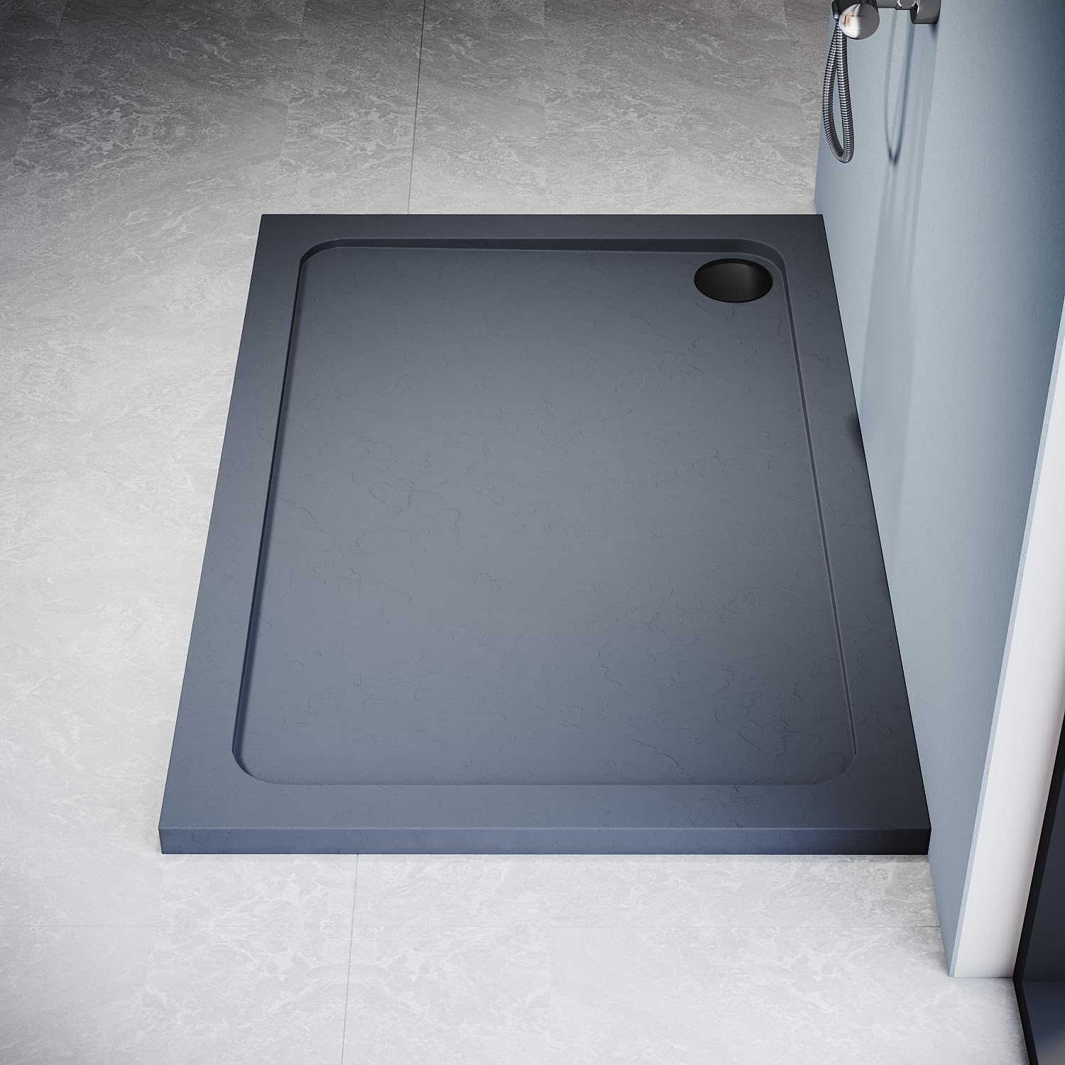 ZANOFIRA 1000 x 800mm Grey Stone Shower Tray Anti-Slip Slimline 40mm Low Profile Shower Base with Anti-Slip Surface Reinforced Resin Stone Shower Tray with 90mm Waste Trap for Shower Enclosure