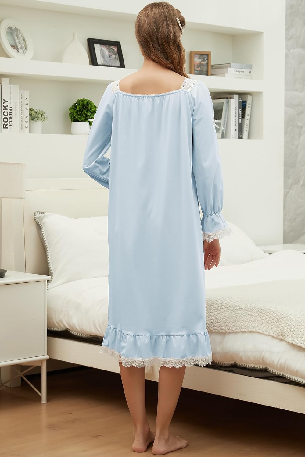 Nanxson Cotton Nightgown for Women Short/Long Sleeve Princess Nightdress Victorian Nightwear Lace Ruffled Nighties with Bow - Image 5