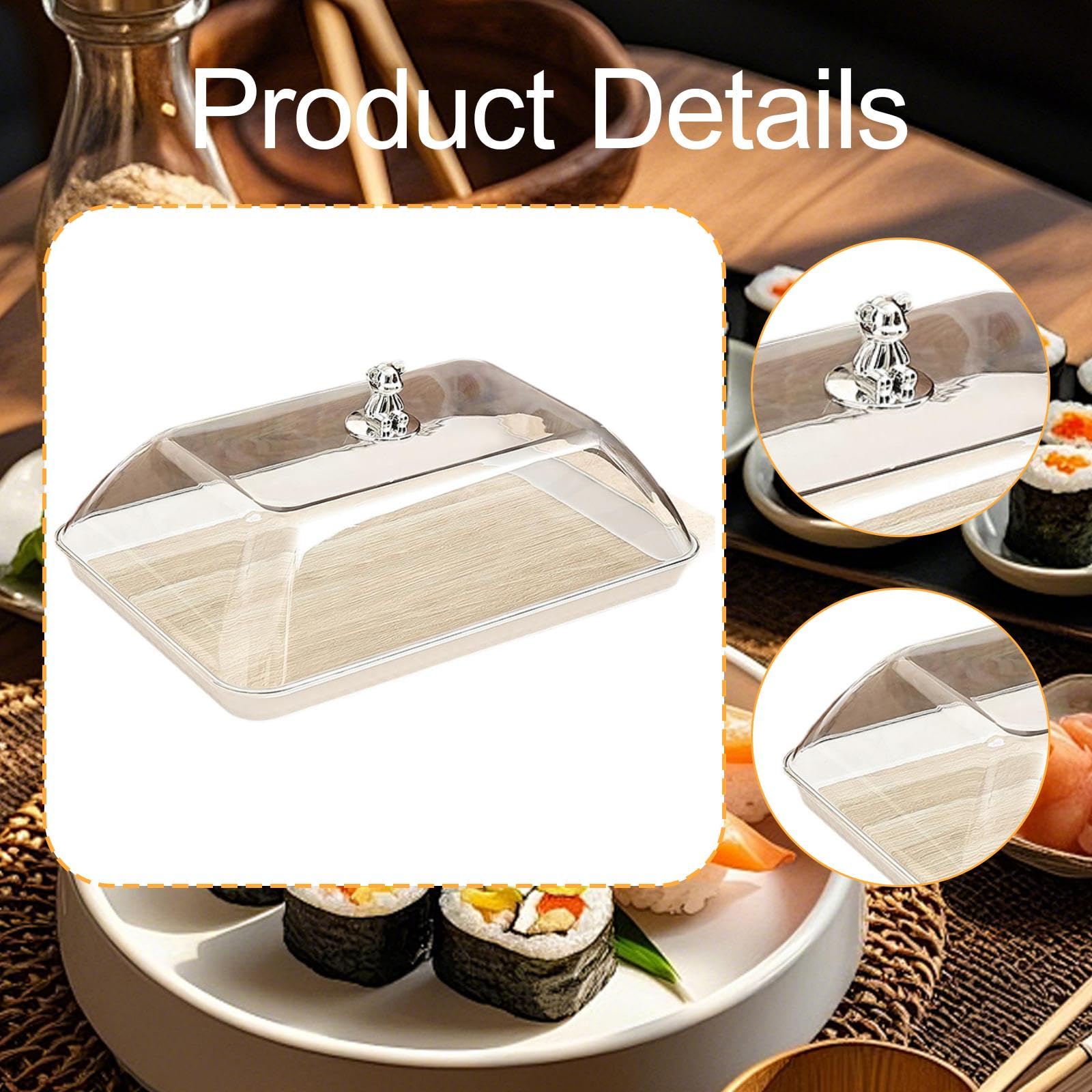 F Fityle Soporte para Pasteles con Cúpula Transparente, Expositor de Repostería, Bandeja para Servir Frutas, Pasteles Y Tartas, XL 41.5 Cm X 29 Cm X