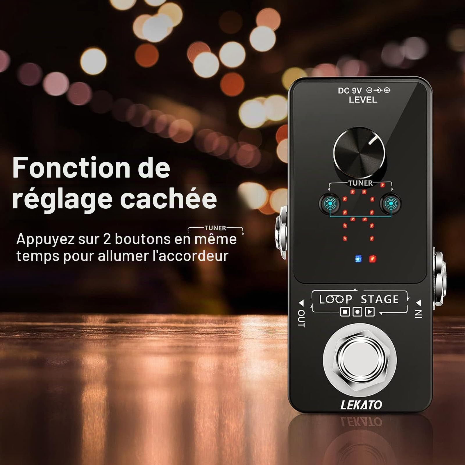 Looper Guitar Pedal avec alimentation, LEKATO 9 boucles 40 minutes d'enregistrement Temps Accordeur intégré Overdub illimité Pédale d'effet looper électronique pour guitare basse électrique