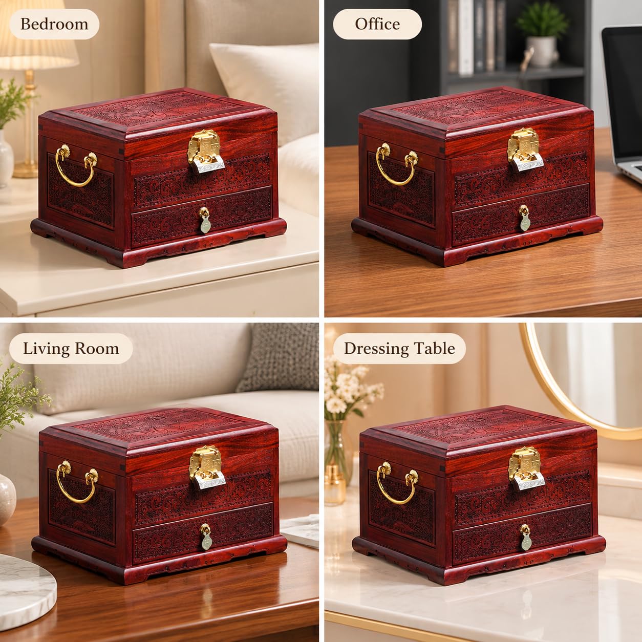 Wooden Jewelry Box Organizador para Anillos, Collares y Regalos