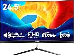 Gawfolk 24.5 Inch Gaming Curved Monitor Built-in Speakers, 3000R 120Hz PC Screen Full HD 1080P, HDMI 2.0, VGA, Wall Mount Compatible 75 * 75mm