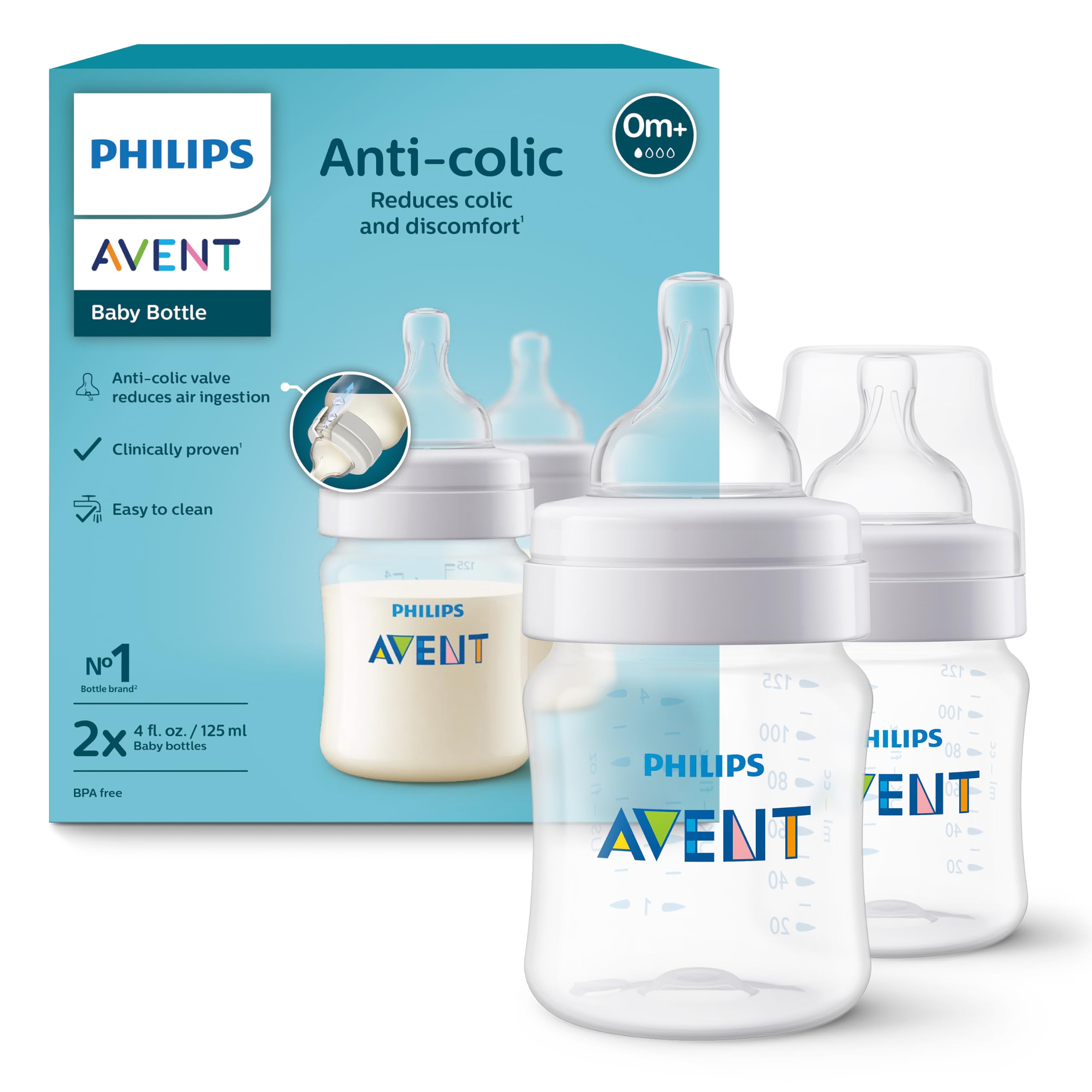 Philips Avent Anti-Colic Baby Feeding Bottles | 4oz/125ml - Pack of 2 | SCY100/20