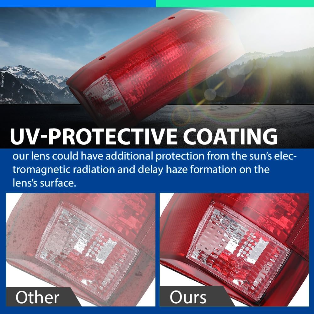G-PLUS Tail Lights Assembly Fit Ford F150 Bronco 1990-1996 /Fit F250 F350 1990-1997 Rear Tail Brake Lamps Left Driver & Right Passenger Side Luces Traseras, Faros Traseros FO2801105, FO2800106 Red