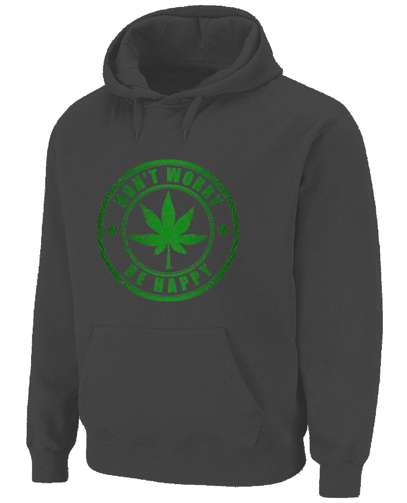 Tribal T-Shirts Mens Don't Worry Be Happy Cannabis Hoody (Large, Black)