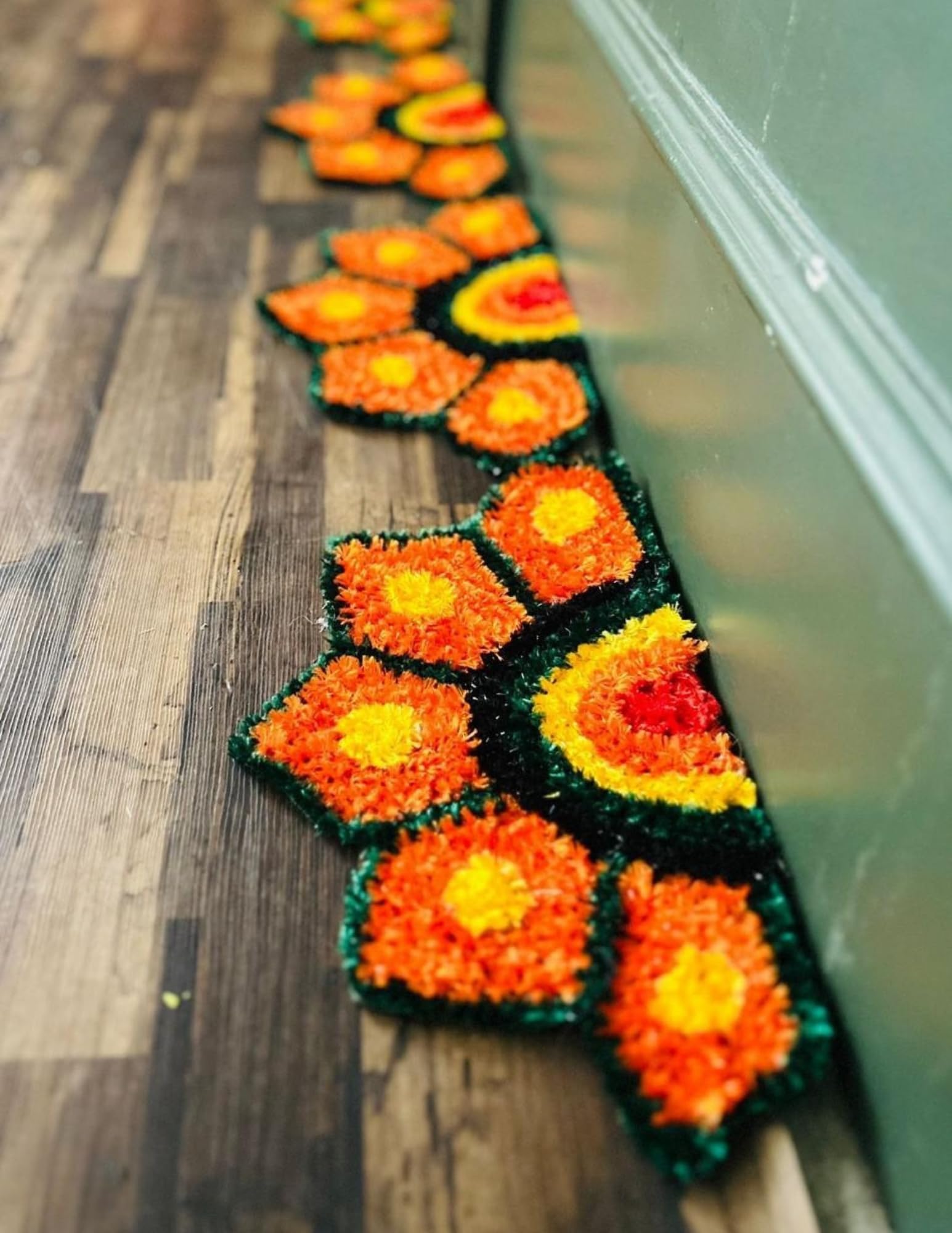 KLASSIE STORES Quick Home Decor Flower Rangoli Mats Set of 4 Washable & Reusable Synthetic Mat 1| 14 x 8 Inch Floral Design for Diwali, Navratri Puja Decorations, Housewarming, Wedding, Festival Gift-image-26