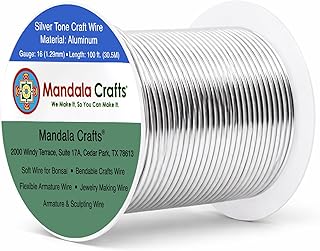 16 Gauge Anodized Aluminum Craft Wire for Jewelry Making - 100 FT Colored Flexible Silver Tone Wire - Bendable for Bonsai Armature Crafting Sculpting