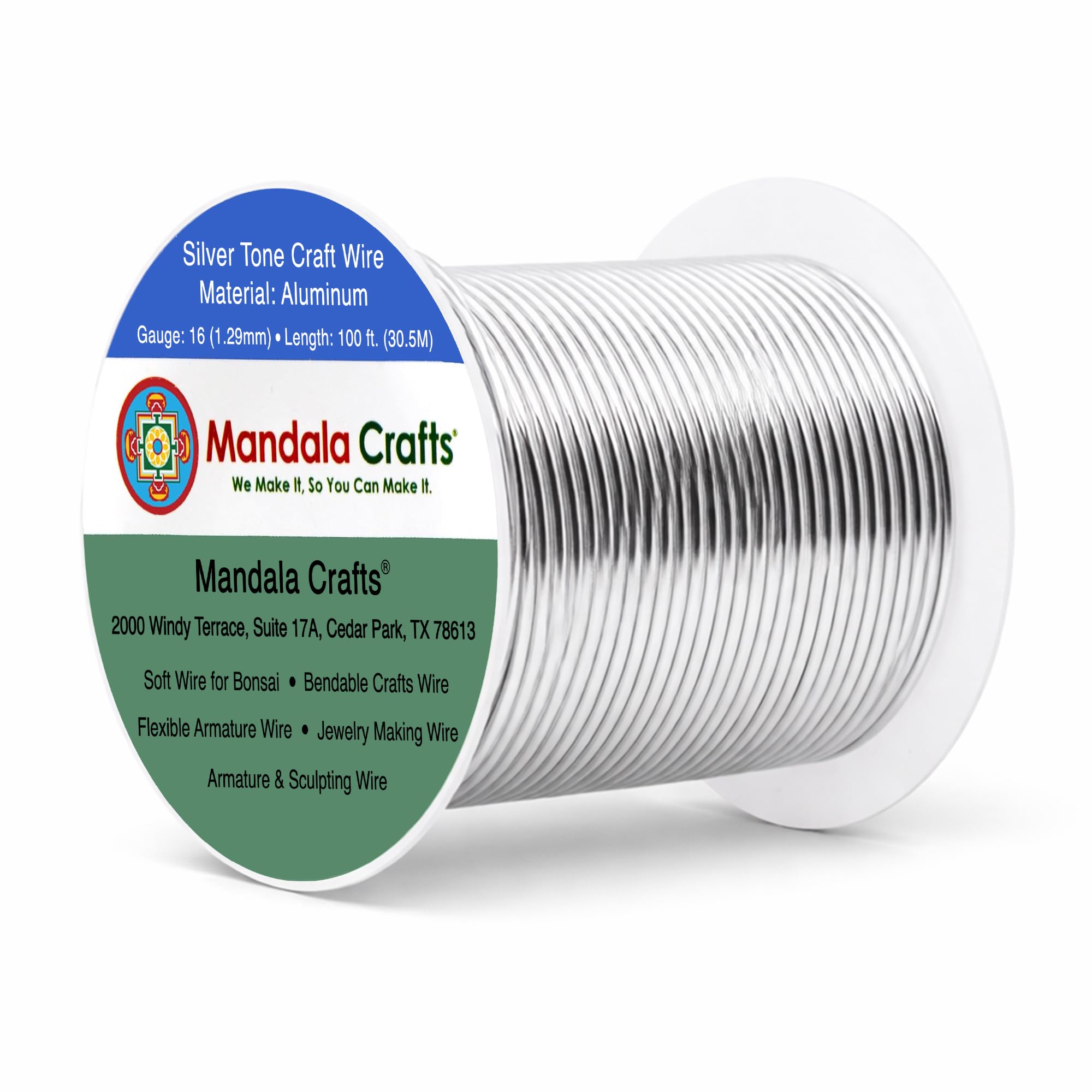 Mandala Crafts 16 Gauge Silver Tone Anodized Aluminum Craft Wire, 100 FT