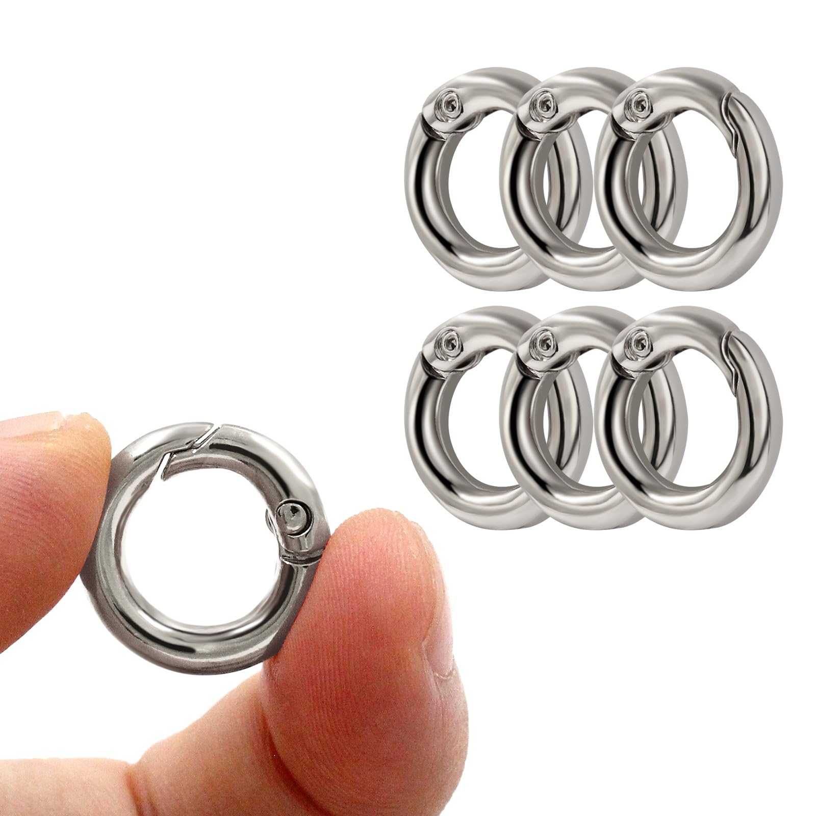 10 Pcs Durable Spring O Rings, Premium Zinc Alloy Round Spring Clips Strong Metal Split Rings for Purses, Keyring and Handbag(Silver, Inner Dia:11mm/0.43 inch,Outer Dia: 18mm/0.7 inch)