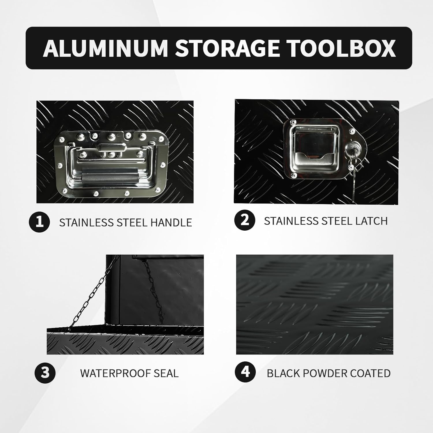 48 inch Truck Tool Box,Aluminum Truck Bed Tool Box w/Handled Lock and keys,Universal Fit for Pickup‌ Truck,Trailer,Vehicle,UTV,ATV-Black,48 X 15 X 15 inch