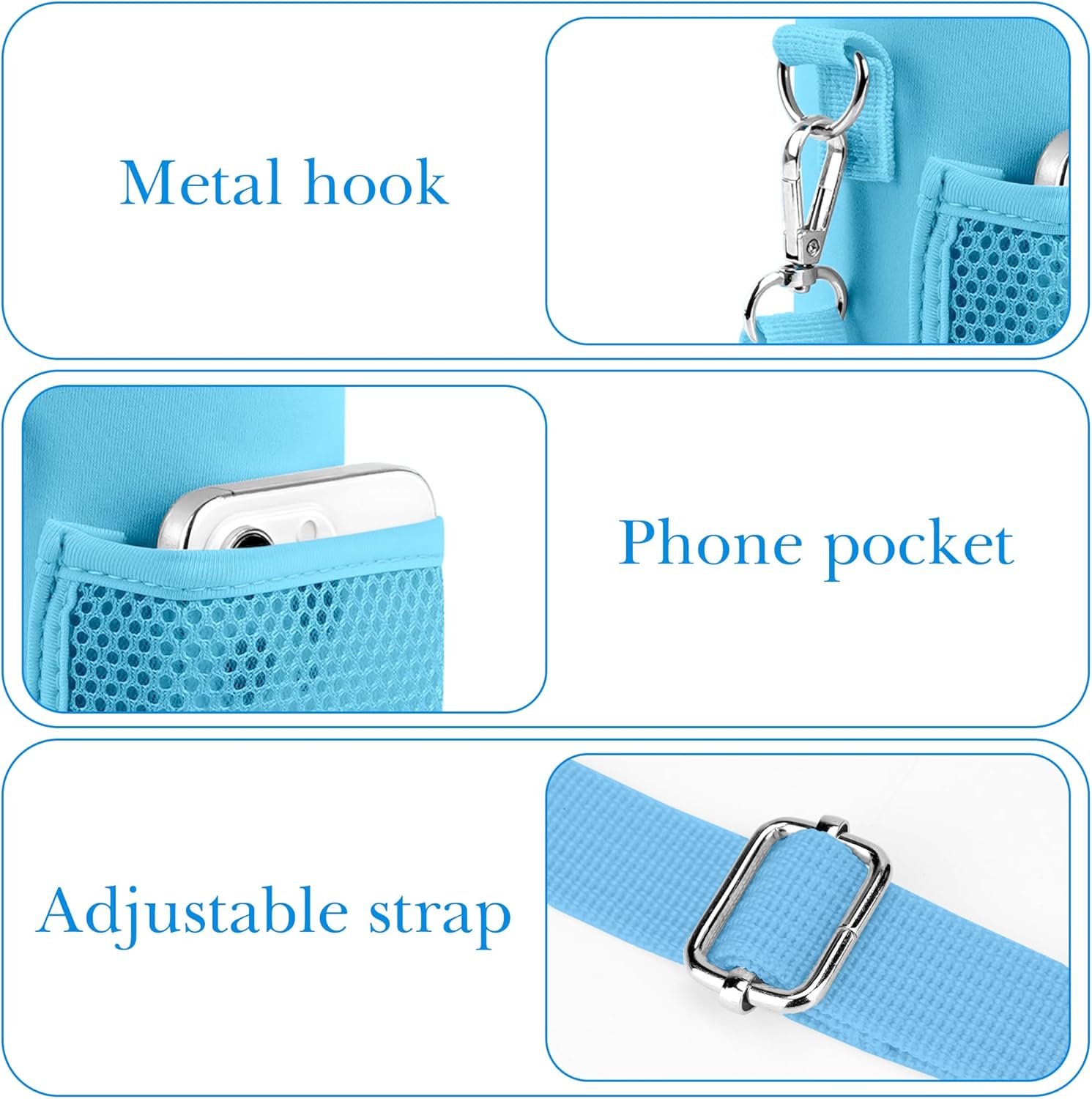 Linkidea Water Bottle Carrier with 2 Strap Compatible with Owala FreeSip 24oz, Waterbottle Sling Bag Holder, Shoulder Strap with Mesh Phone Pocket (Blue) - Image 4