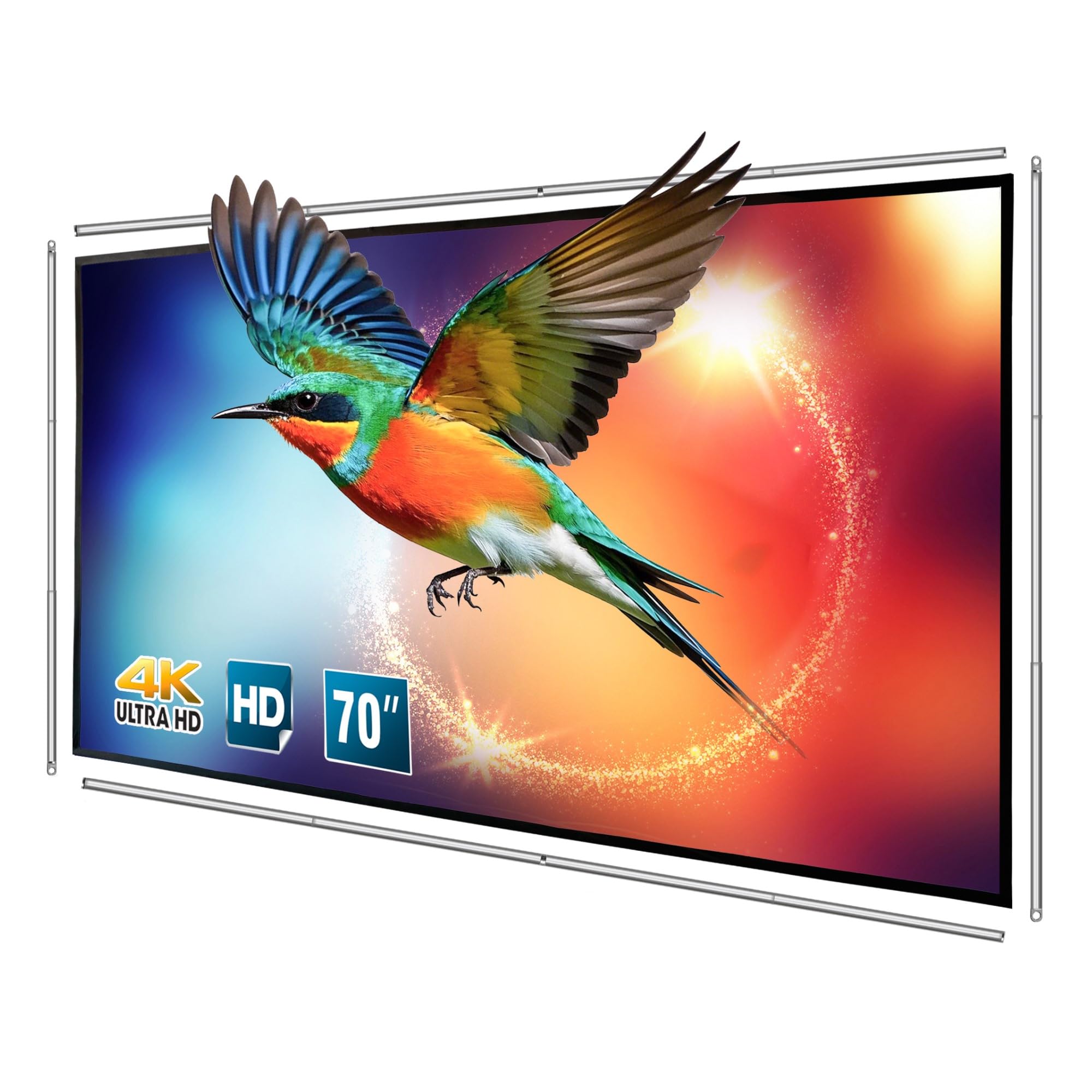 Écran de projecteur Pliable de 100/120 Pouces avec Cadre à Barres 16: 9 HD 4K écran de Projection portatif en Argent avec Support Noir Anti - pli (70")