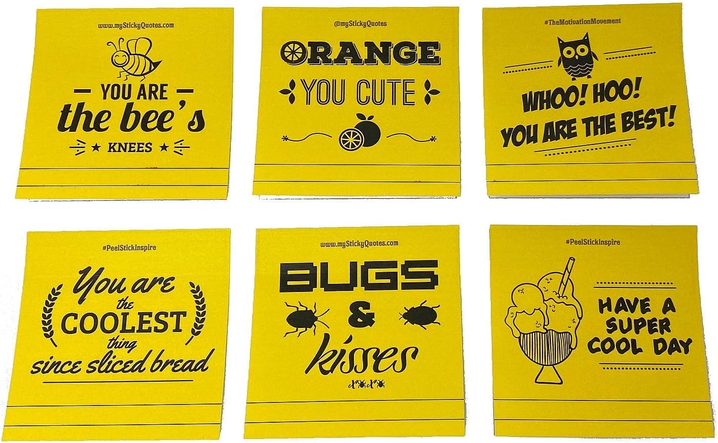 Valloowink Lunch Box Sticky Notes Inspirational Quotes - Perfect for Back to School, Mommy & Teacher Approved- 1 Pad 50 Sheets/Pad 25 Unique Quotes & Designs - Yellow Notes