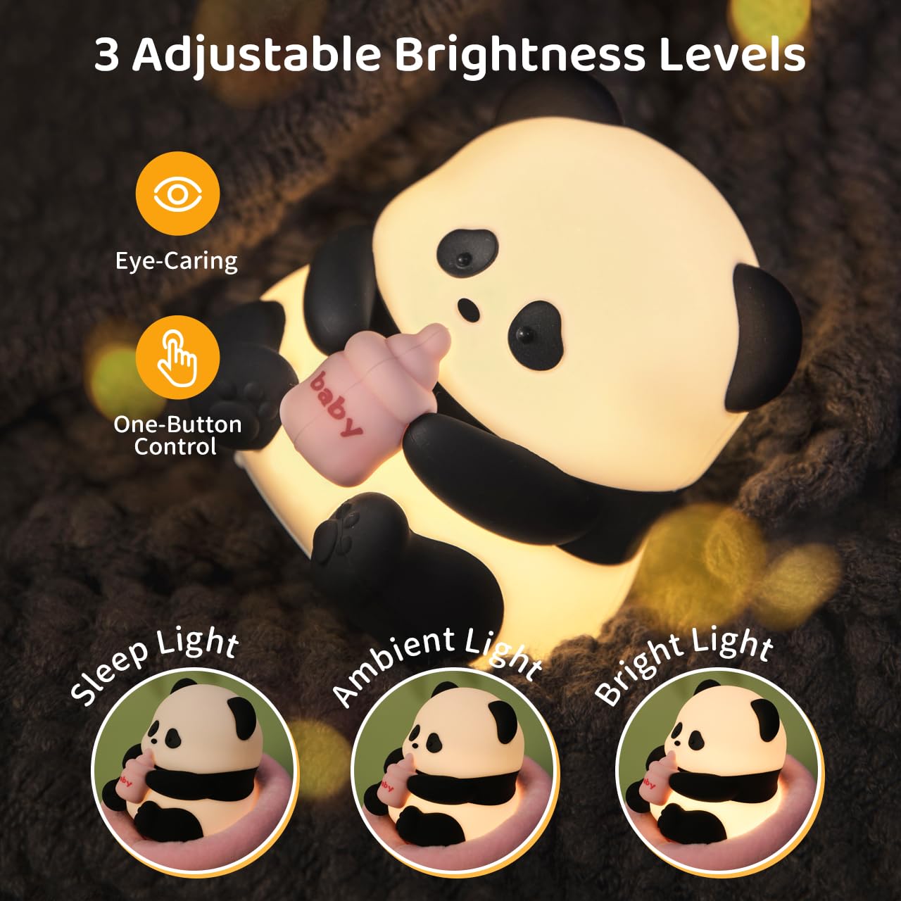 Niedliches Panda-LED-Nachtlicht, dimmbare Squishy-Nachtlampe, Silikon-Nacht-Schlafzimmerlampe, USB-wiederaufladbares Schreibtischlicht, Hasen-Wecker, Geschenk für Kinder, Mädchen, Jungen, Familie