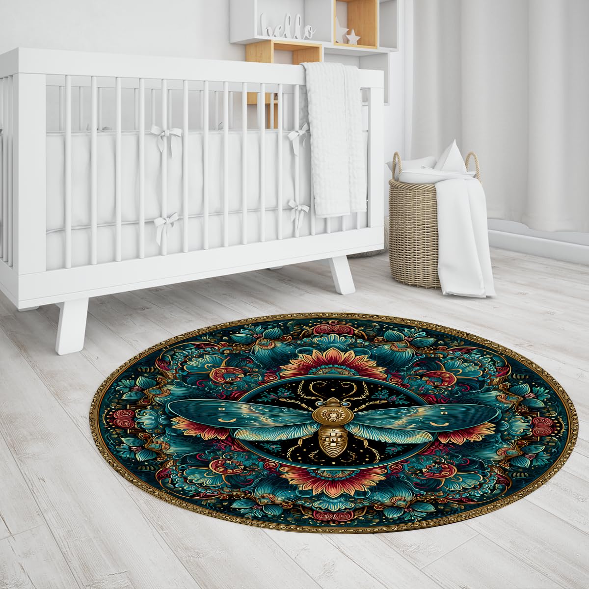 Okrągły dywan w stylu boho 120 cm vintage okrągłe dywaniki motyle i kwiaty dywan niskie włosie można prać do kuchni jadalnia wejście