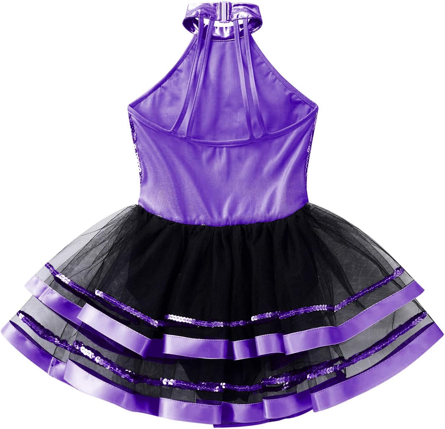 Loyan Girls Sequin Halter Latin Jazz Ballet Tutu Dress Kids Tulle Dance Skirt Dancewear Birthday Performance Costume