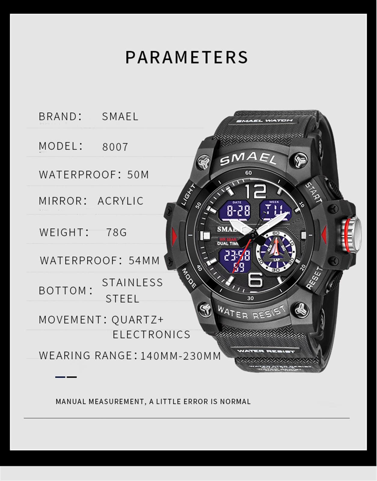 Homme Montres Militaire de Sport, étanche à 5 ATM Montres avec LED Analogique Digitale Montres Lumière Alarme Et Calendrier Date